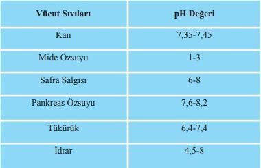 Bazı Vücut Sıvılarının pH Değerleri