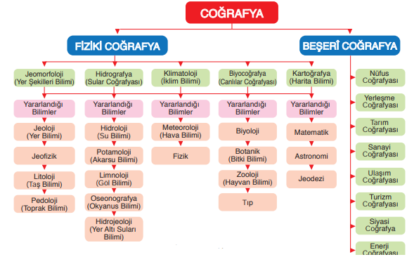 Coğrafyanın bölümleri ve yararlandığı bilim dalları