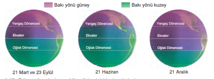 Dünya üzerinde çeşitli tarihlerdeki bakı yönleri