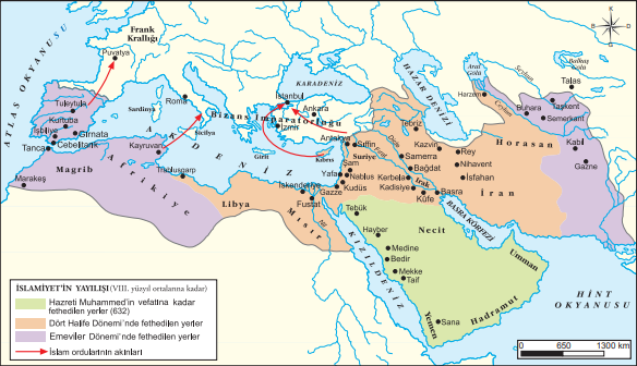 Hz. Muhammed, Dört Halife ve Emeviler Dönemlerinde İslamiyet’in yayılışı