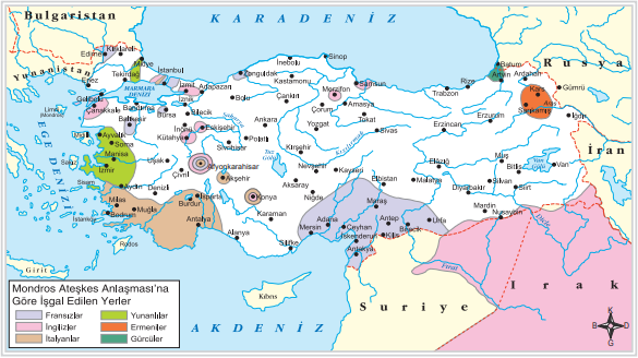 Mondros Ateşkes Antlaşması’na göre işgal edilen yerler