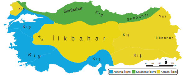 Türkiye’de yağışın iklim bölgelerine göre en fazla düştüğü mevsimler