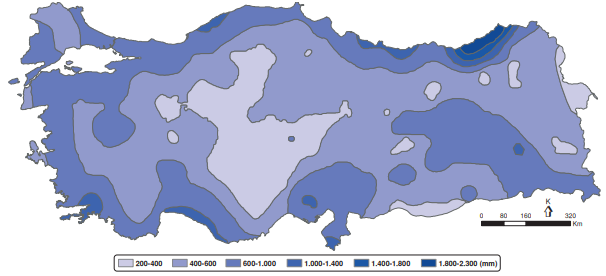 Türkiye’de yıllık ortalama yağış dağılışı