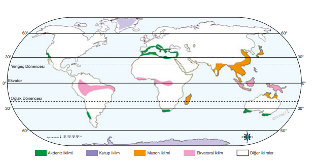 Dünyada Görülen İklimler Haritası
