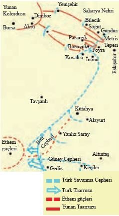 I. İnönü Muharebesi haritası